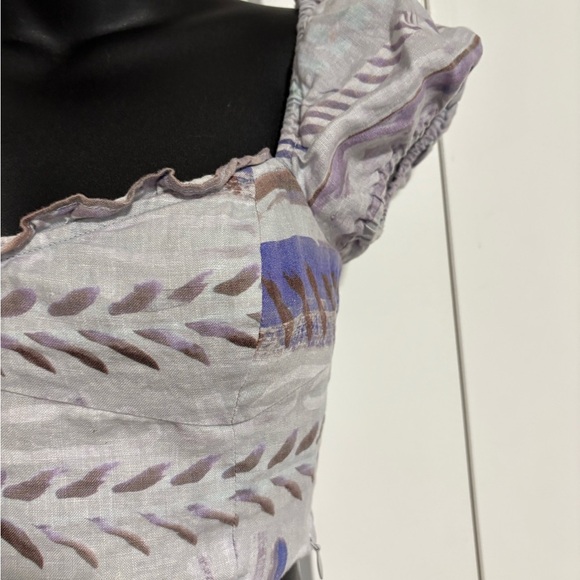 Aritzia Wilfred Linen Crop‎ Smocked Purple Puff-sleeve Top Women's Size XXS - Picture 6 of 14